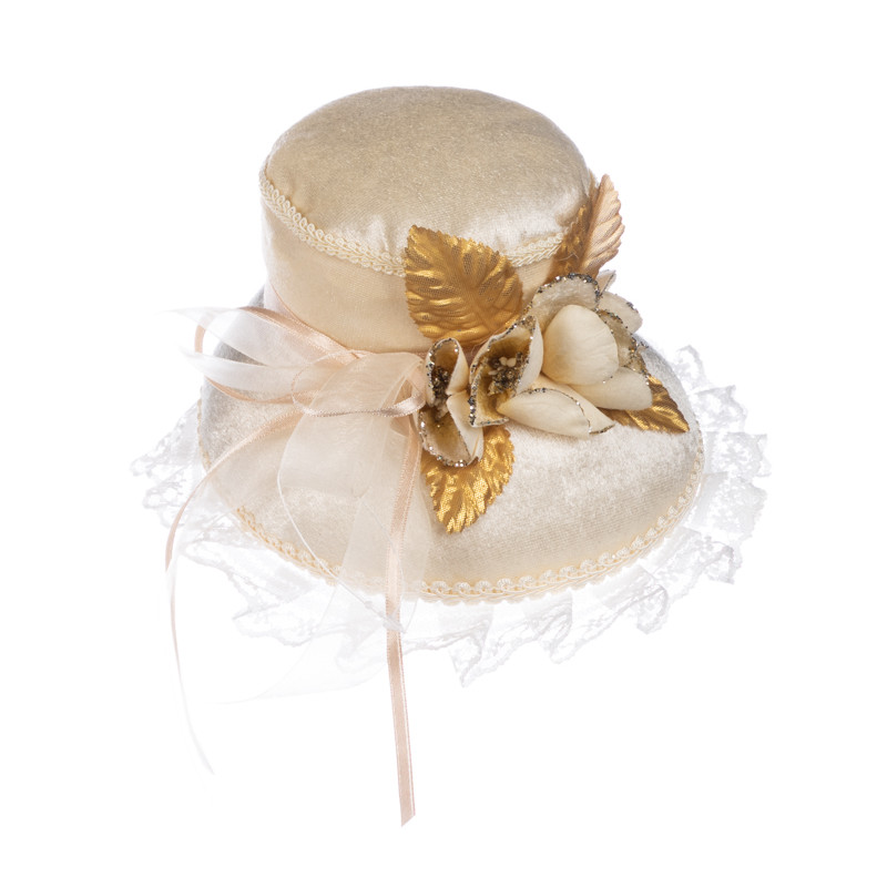 Ozdoba choinkowa złoty kapelusz z kwiatkiem